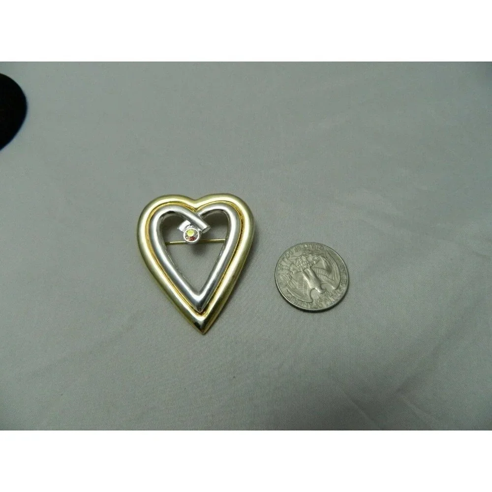 Vintage Gold & Silver Toned Heart with Clear AB Au